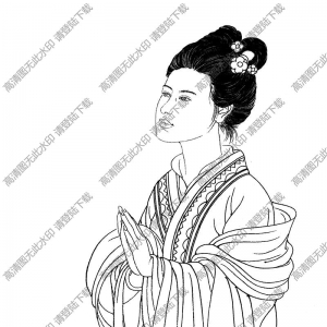 古代女子《貂蟬拜月》白描圖片高清下載