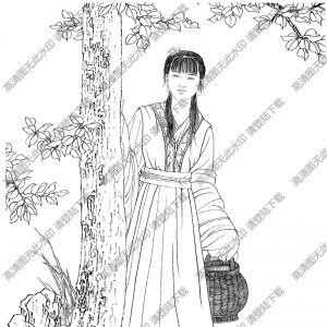 古代仕女《芊芊細(xì)步》線描畫(huà)底稿高清大圖下載