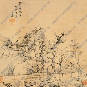 倪云林國(guó)畫(huà)作品 亭角曉煙 高清下載