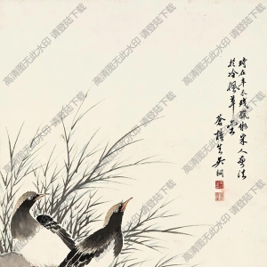 吳琴木國(guó)畫(huà) 仿宋人禽石圖 高清大圖下載