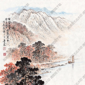 岑學(xué)恭國(guó)畫(huà) 秋林遠(yuǎn)帆 高清大圖下載